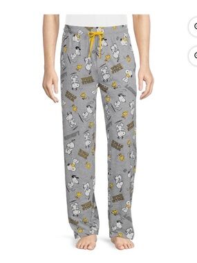 Peanuts Gray Snoopy & Woodstock Pajama Pants with Yellow Drawstring